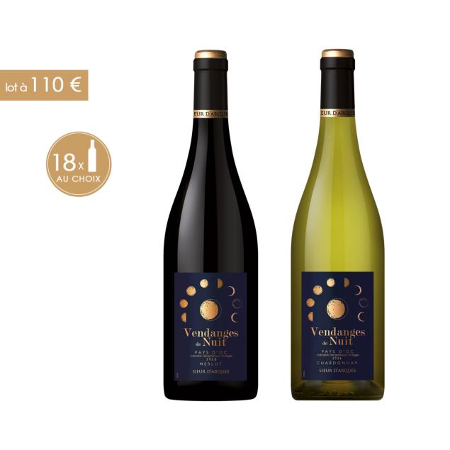 LOT "VENDANGES DE NUIT" - 3 CARTONS AU CHOIX BLANC & ROUGE POUR 110€