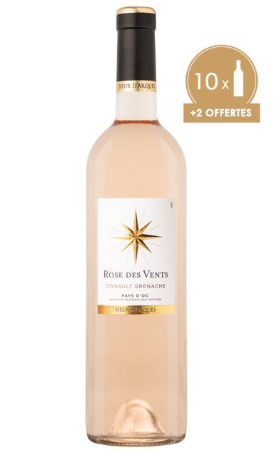 12 BOUTEILLES DONT 2 OFFERTES - ROSE DES VENTS CINSAULT & GRENACHE - IGP PAYS D'OC