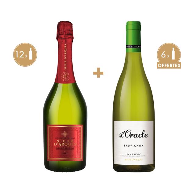 LE COLIS DU MOIS : 12 BOUTEILLES DE CRÉMANT SIEUR D'ARQUES BRUT + 6 BOUTEILLES DE SAUVIGNON OFFERTES