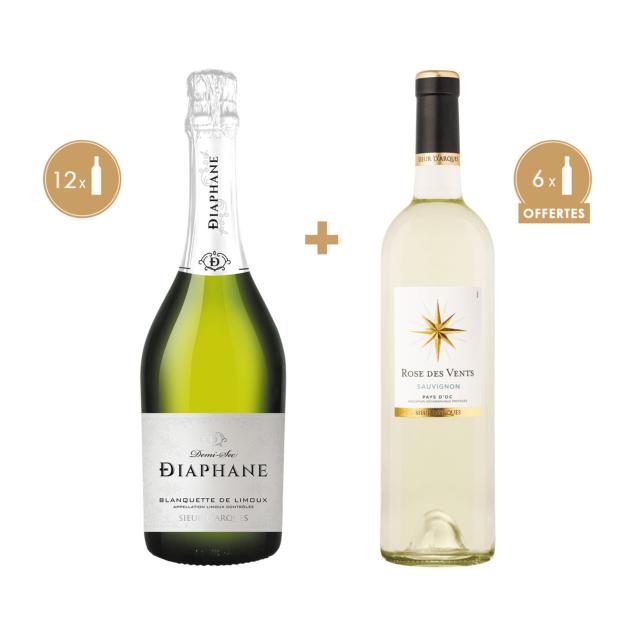 SELECTION ETE: 12 x DIAPHANE DEMI-SEC + 6 x ROSE DES VENTS SAUVIGNON OFFERTES