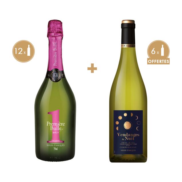 COLIS DU MOIS - 12 BOUTEILLES DE PREMIERE BULLE + 6 BOUTEILLES DE CHARDONNAY OFFERTES