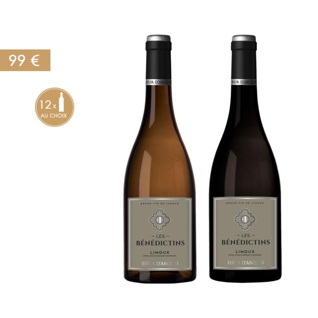12 BOUTEILLES DE LES BENEDICTINS AOC LIMOUX ROUGE & BLANC AU CHOIX POUR 99€