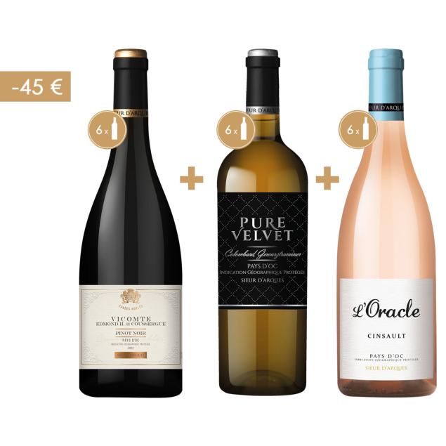 OFFRE SPÉCIALE TRIO DE COULEUR- 18 BOUTEILLES à -45€